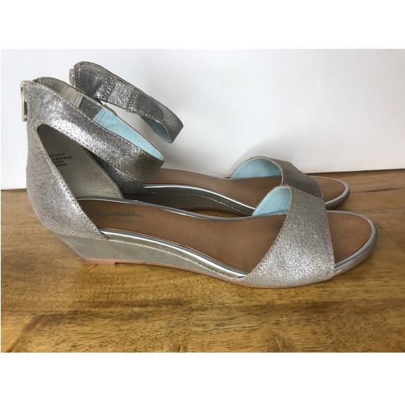 Seychelles Silver Leather Low Wedge Ankle Strap Sandals Size 10 - Picture 2 of 9